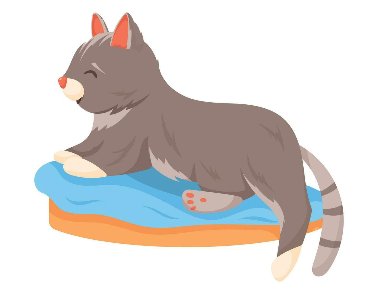 desenho animado vetor isolado cinzento gato deitado em uma animal cama.