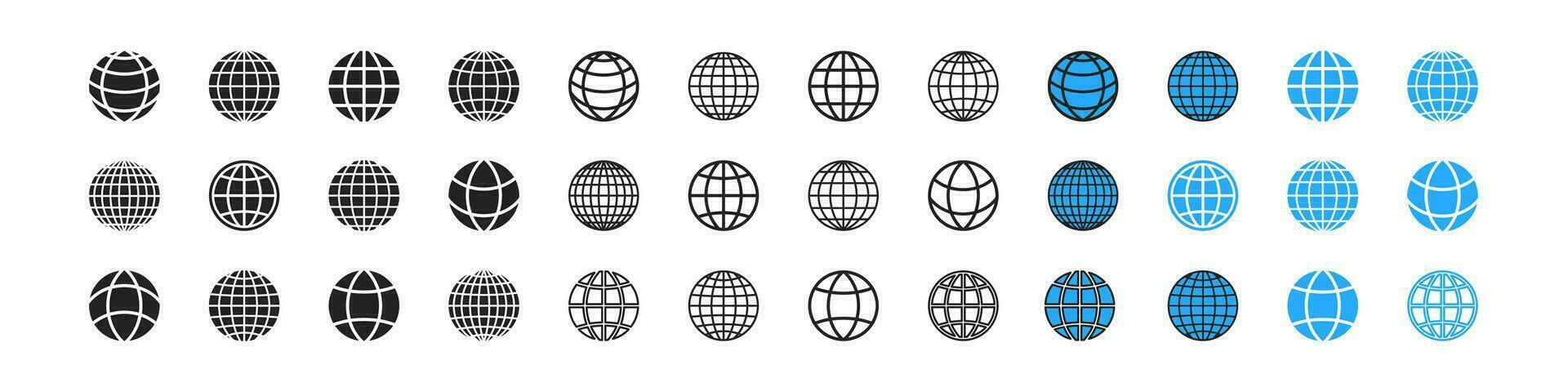 globo terra ícone definir. plano Projeto. mundo mapa conceito. Internet, rede, rede página, conexão sinais. língua trocador símbolo. vetor