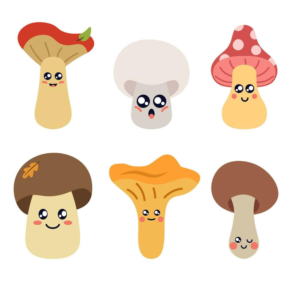 engraçado cogumelos com rostos. plano estilo vetor ilustração