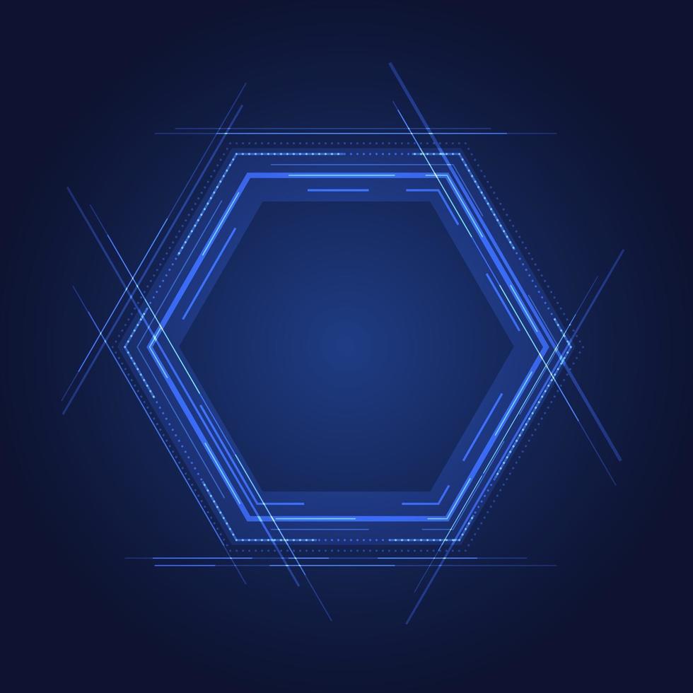 elementos abstratos de hexágono de conceito de tecnologia azul com linhas em fundo azul brilhante vetor