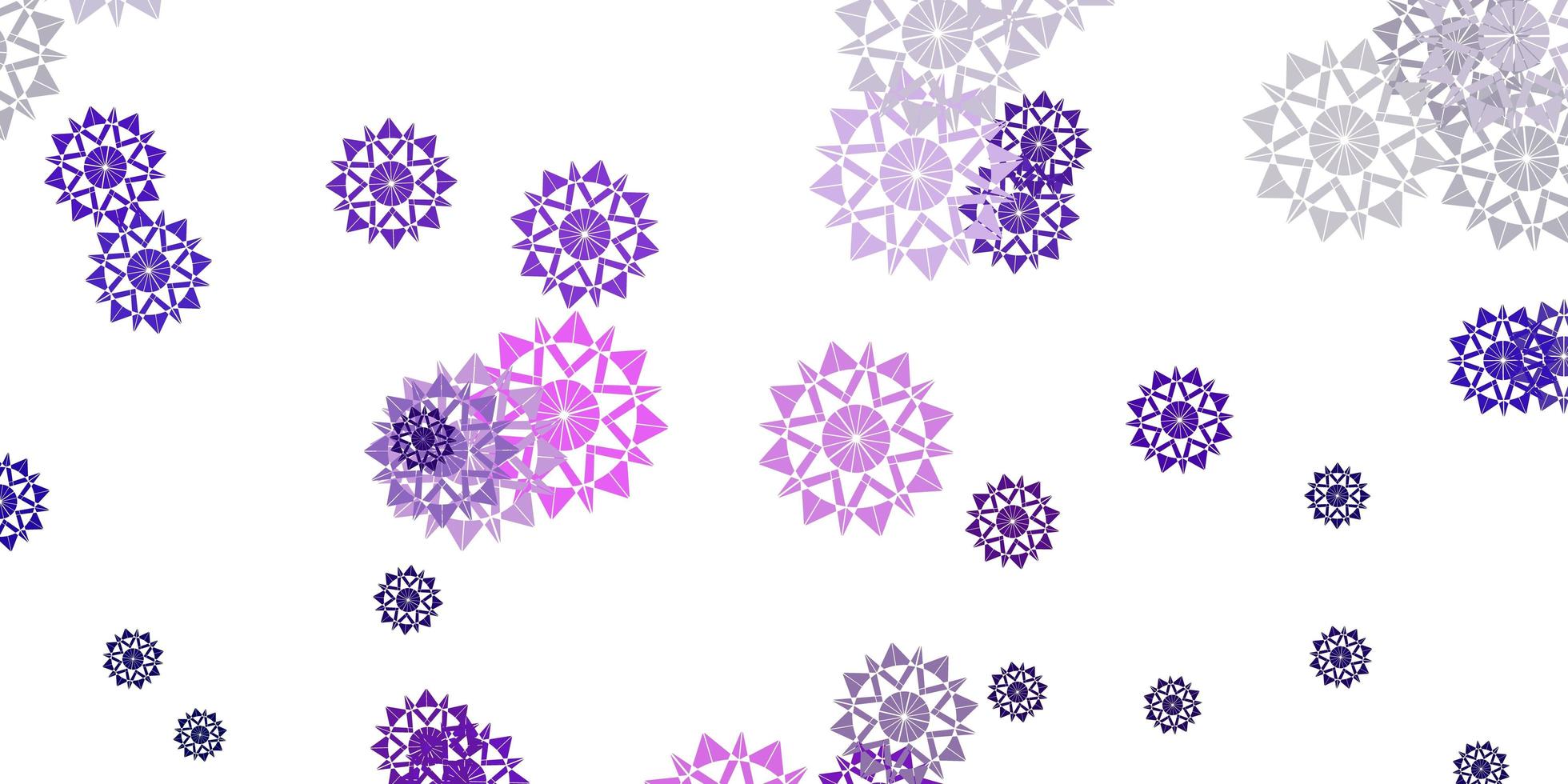 textura vector roxo claro com flocos de neve brilhantes.