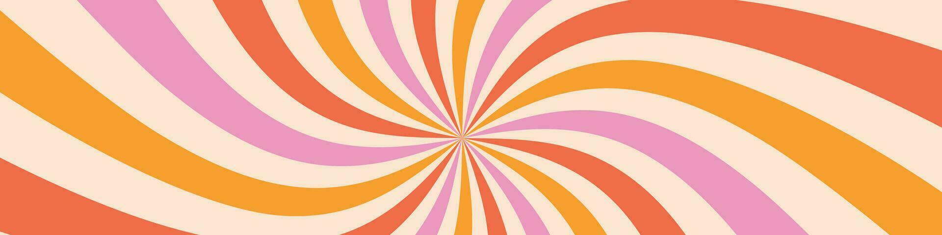 groovy Anos 70 fundo, retro Sol e carnaval motivos. vintage redemoinhos com abstrato raios e uma arco Iris fronteira. Rosa gráfico vintage círculo . plano vetor ilustração isolado