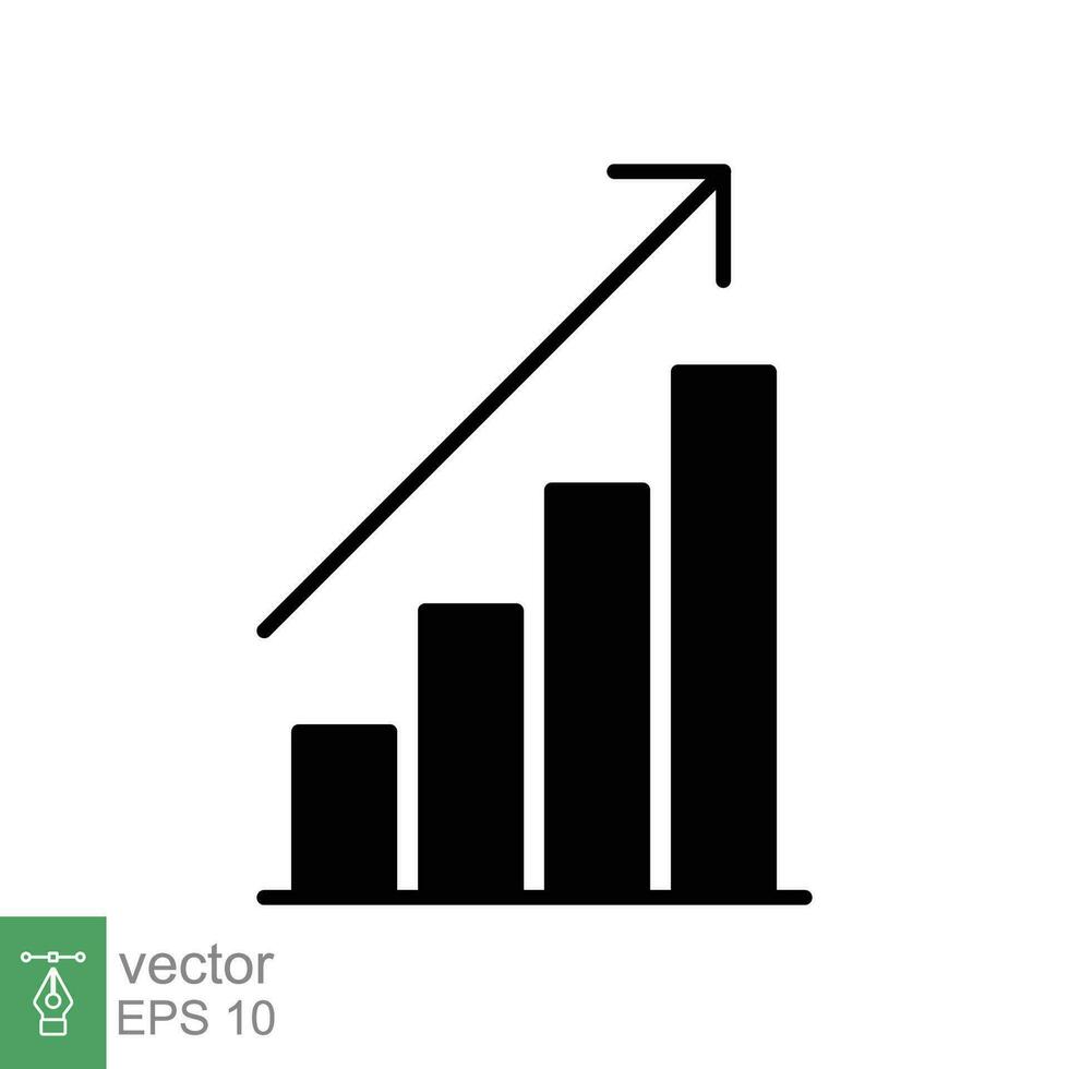 lucro crescimento ícone. simples sólido estilo. crescendo bares gráfico com Aumentar seta, dinheiro ganho, o negócio conceito. Preto silhueta, glifo símbolo. vetor ilustração isolado em branco fundo. eps 10.