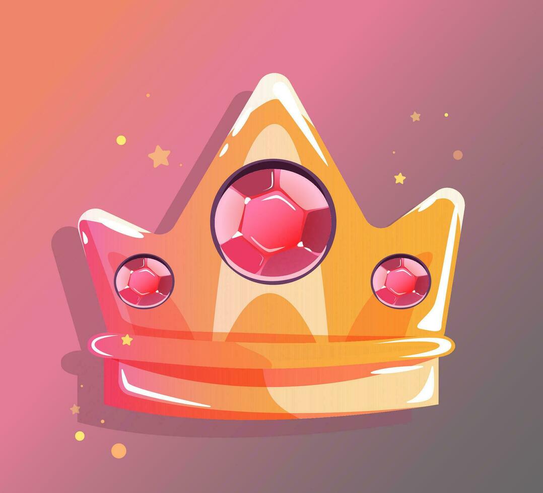 desenho animado coroa, ouro riqueza e privilégios do a rei e rainha, tiara com ampla Rosa cristais. vetor ilustração para logotipo, ícones e decoração Projeto