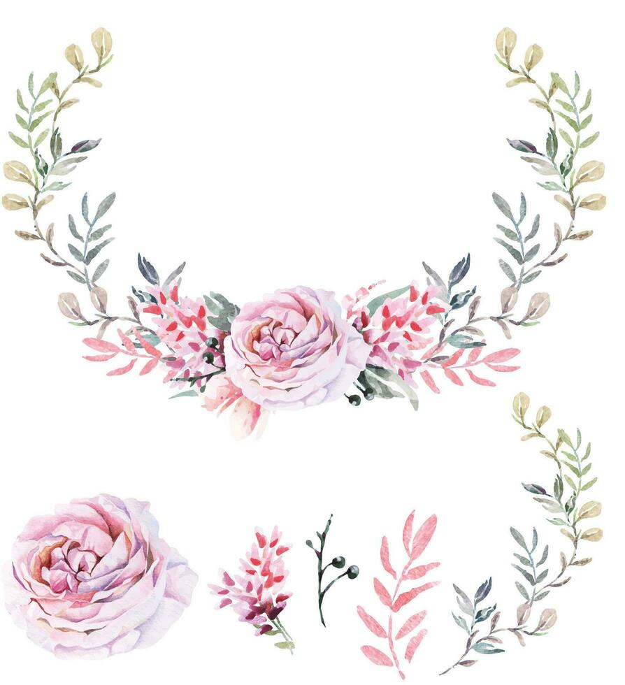 ramalhete do rosa pintado com aquarelas.florais ilustração.para Casamento e dia dos namorados.vintage estilo. florescendo Rosa flor pintura para verão.adequado para decoração convite cartão. vetor