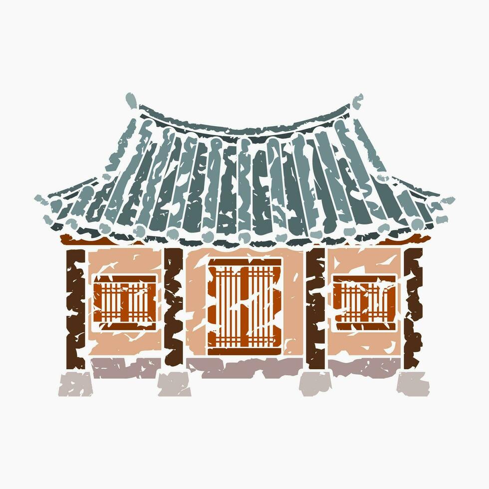 editável vetor ilustração do escova golpes estilo frente Visão tradicional hanok coreano casa construção para obra de arte elemento do oriental história e cultura relacionado Projeto