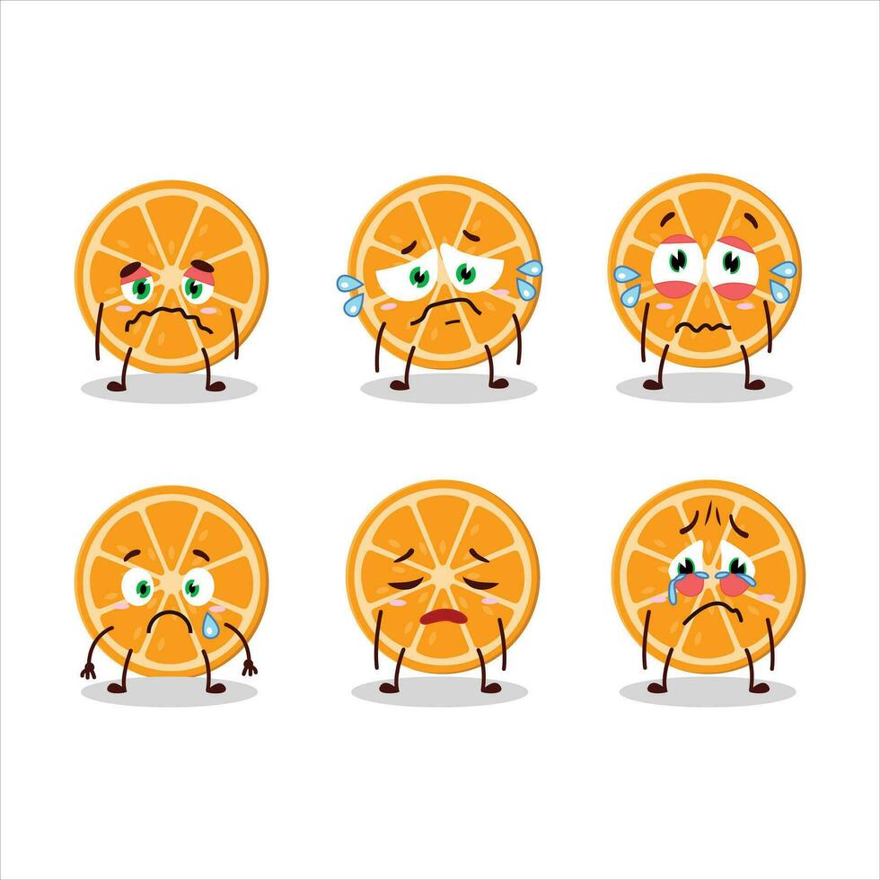 fatia do laranja desenho animado personagem com triste expressão vetor
