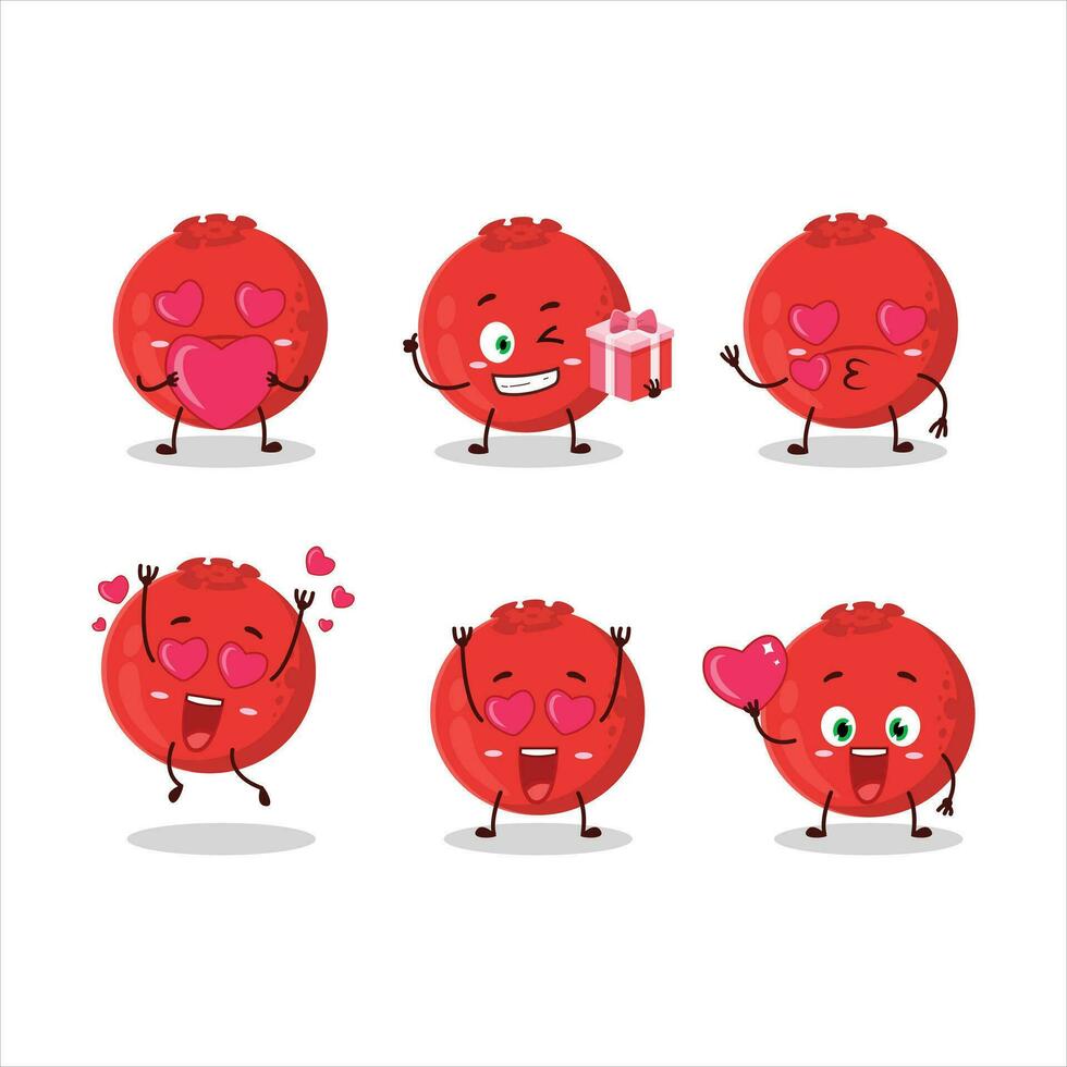 vermelho baga desenho animado personagem com amor fofa emoticon vetor