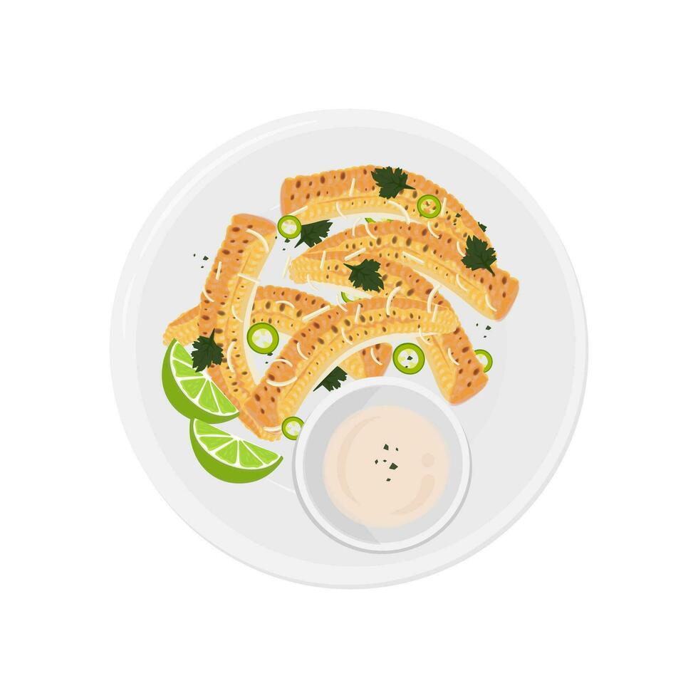 ilustração logotipo milho costelas pronto para servir com maionese molho vetor