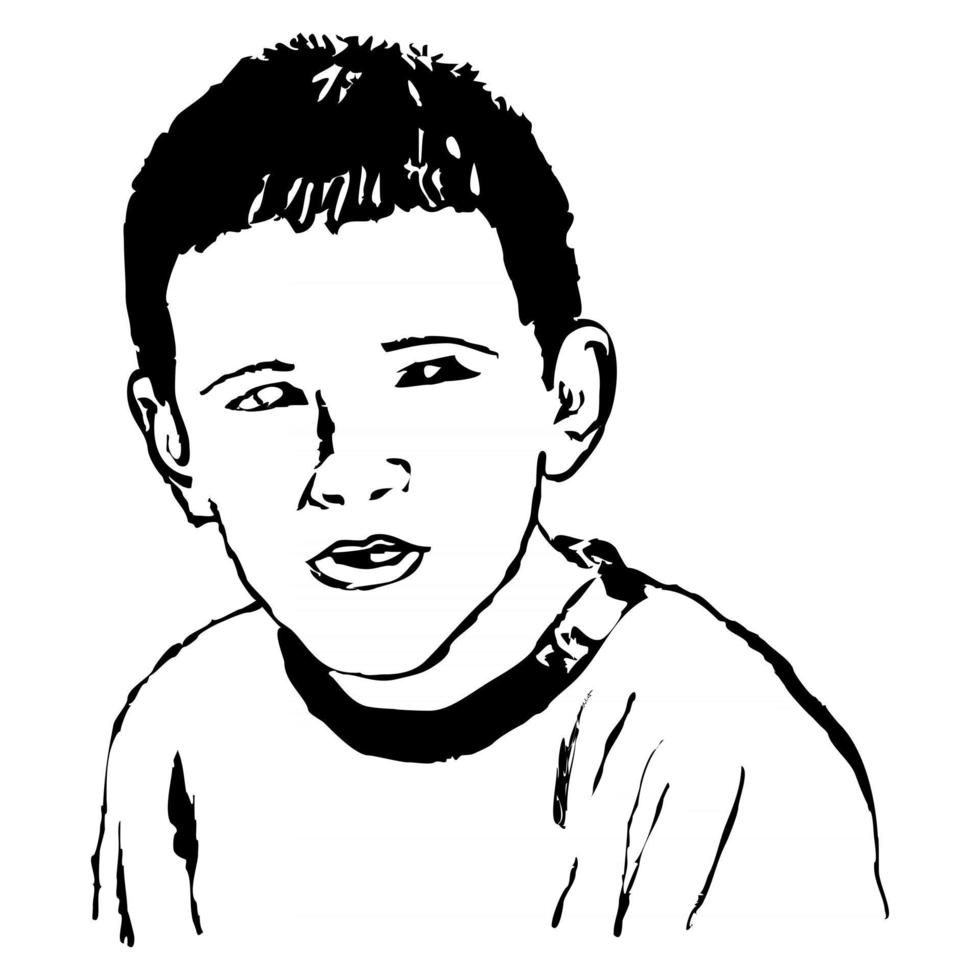 retrato esboçado de um menino a tinta vetor