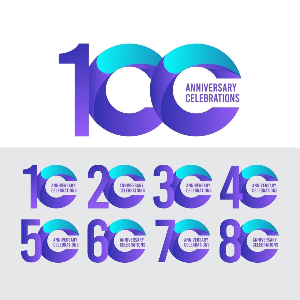 Celebração de aniversário de 100 anos, ilustração de design de modelo de vetor gradiente roxo e azul