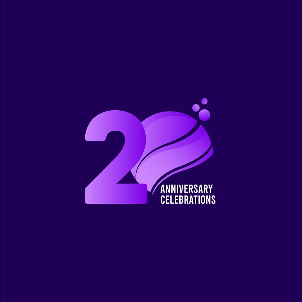 Celebração de aniversário de 20 anos, ilustração de design de modelo vetorial roxo vetor