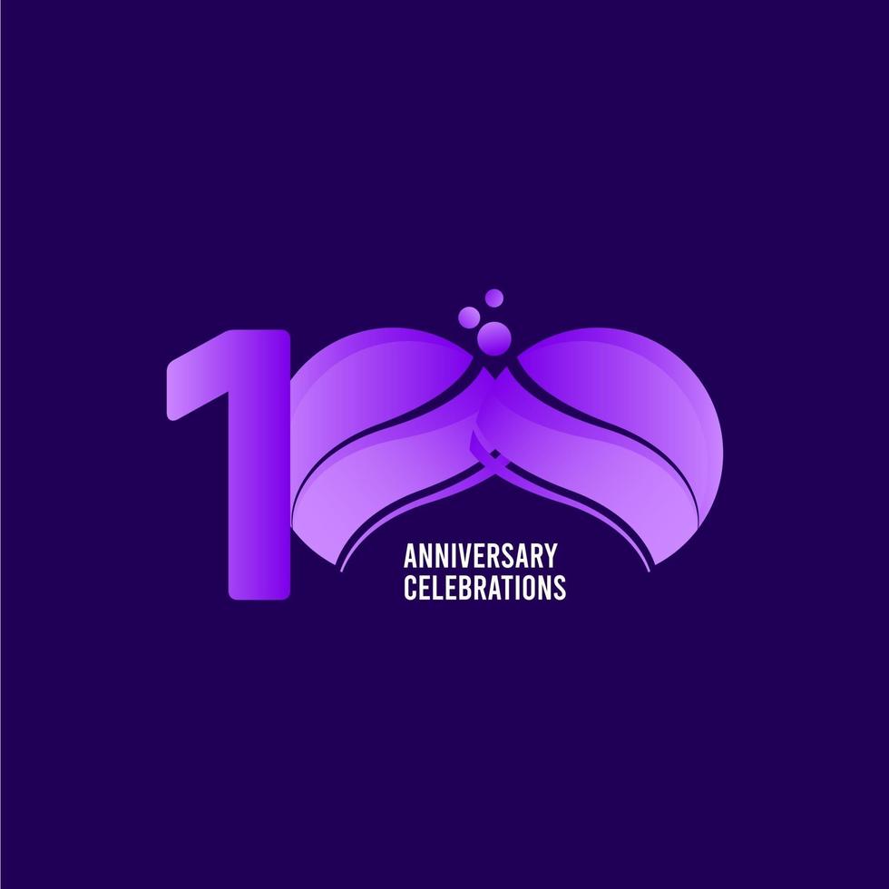 Celebração de aniversário de 100 anos, ilustração de design de modelo vetorial roxo vetor