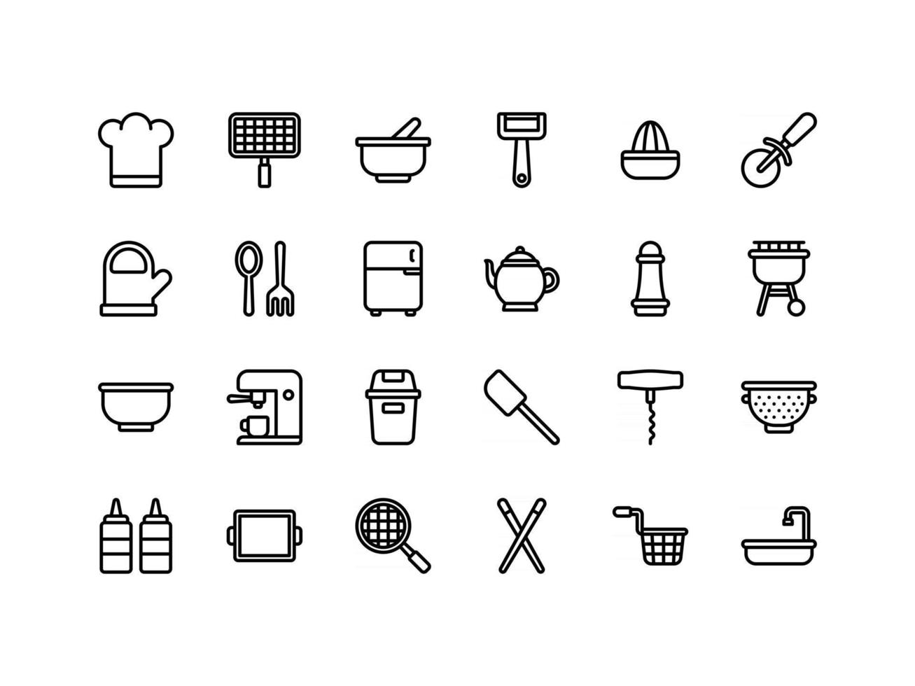 conjunto de ícones de contorno de equipamentos de cozinha vetor