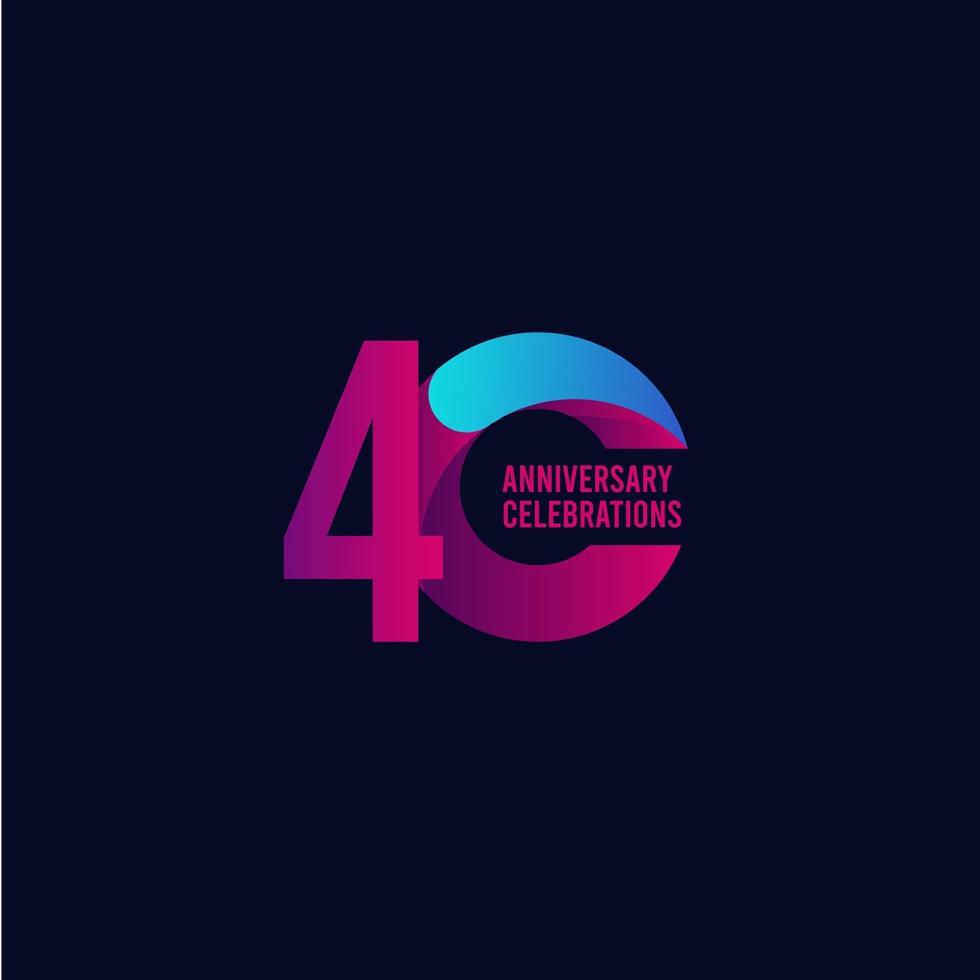 Celebração de aniversário de 40 anos, ilustração de design de modelo de vetor gradiente roxo e azul