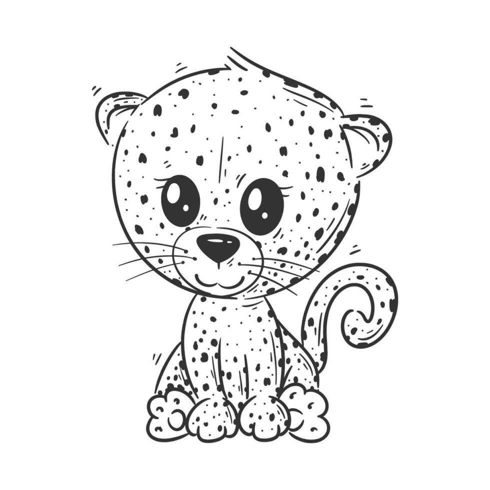 fofa leopardo sentado desenho animado estilo vetor para coloração