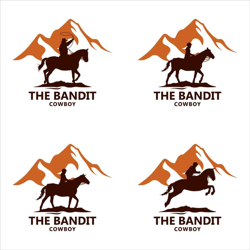 conjunto do vintage retro texas rodeio vaqueiro equitação cavalo logotipo vetor