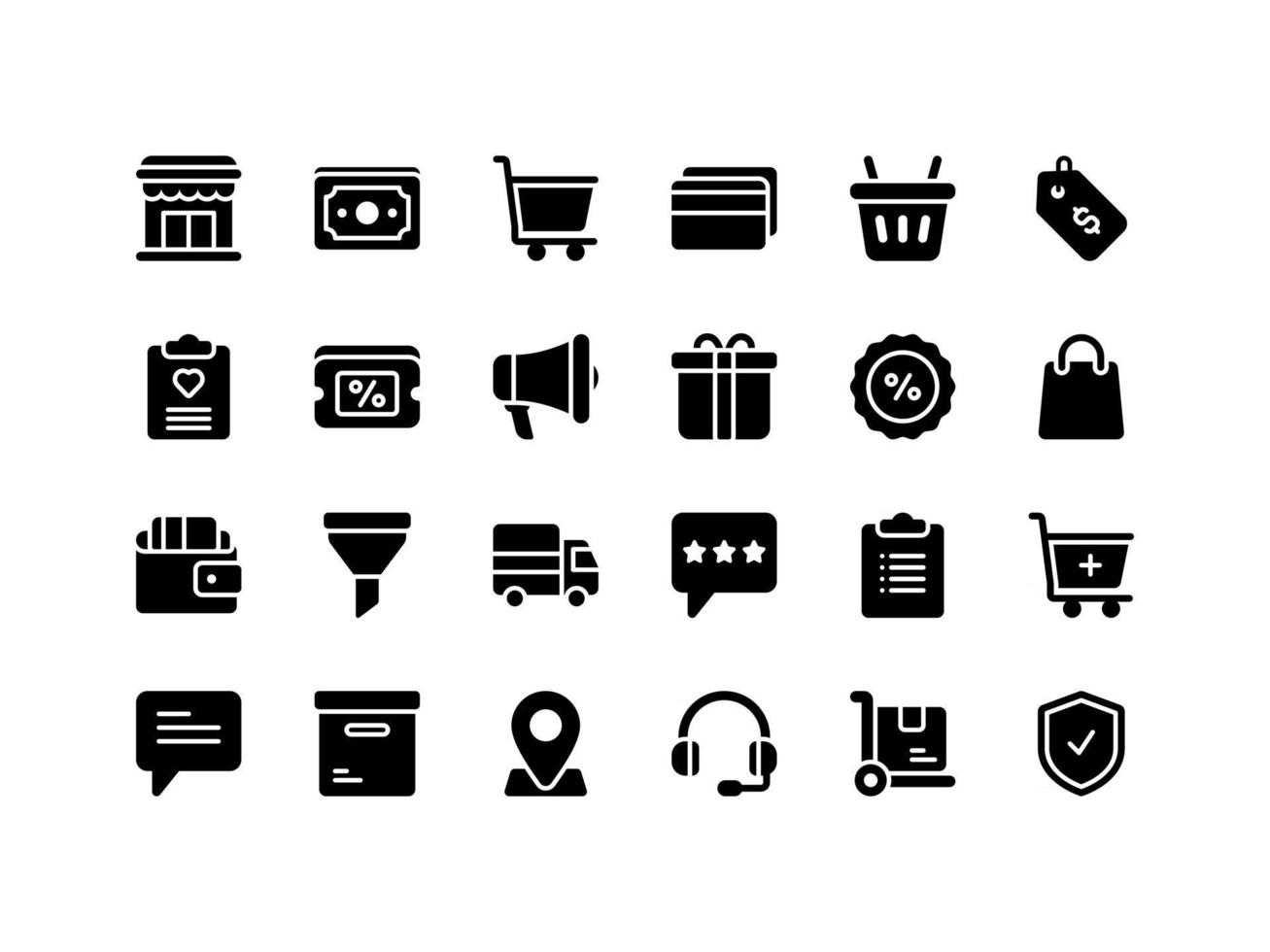 conjunto de ícones de glifo de e-commerce e compras vetor