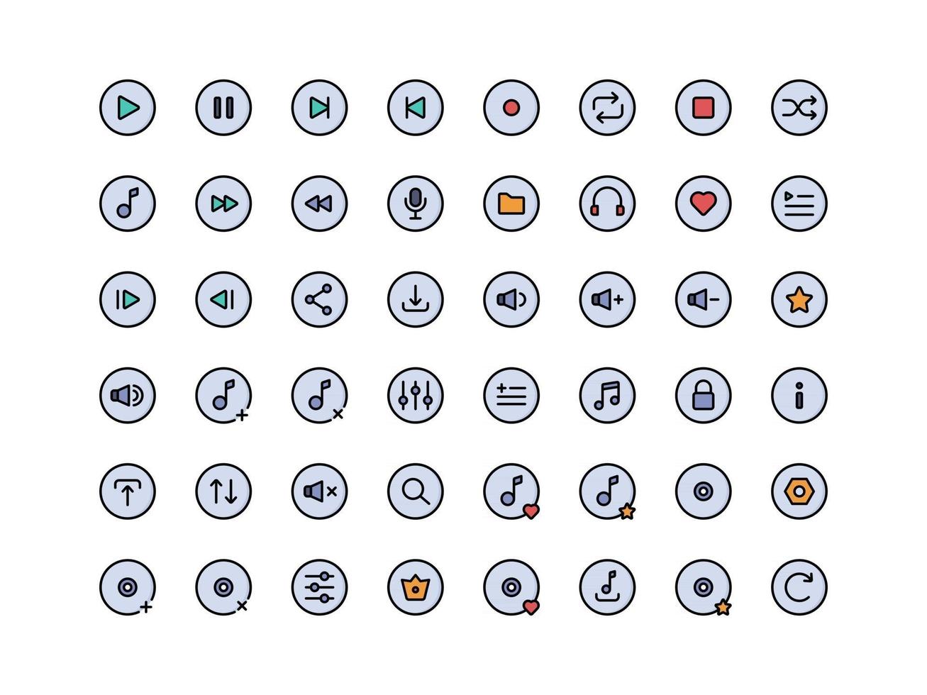 conjunto de ícones de cores lineares dos botões do music player vetor
