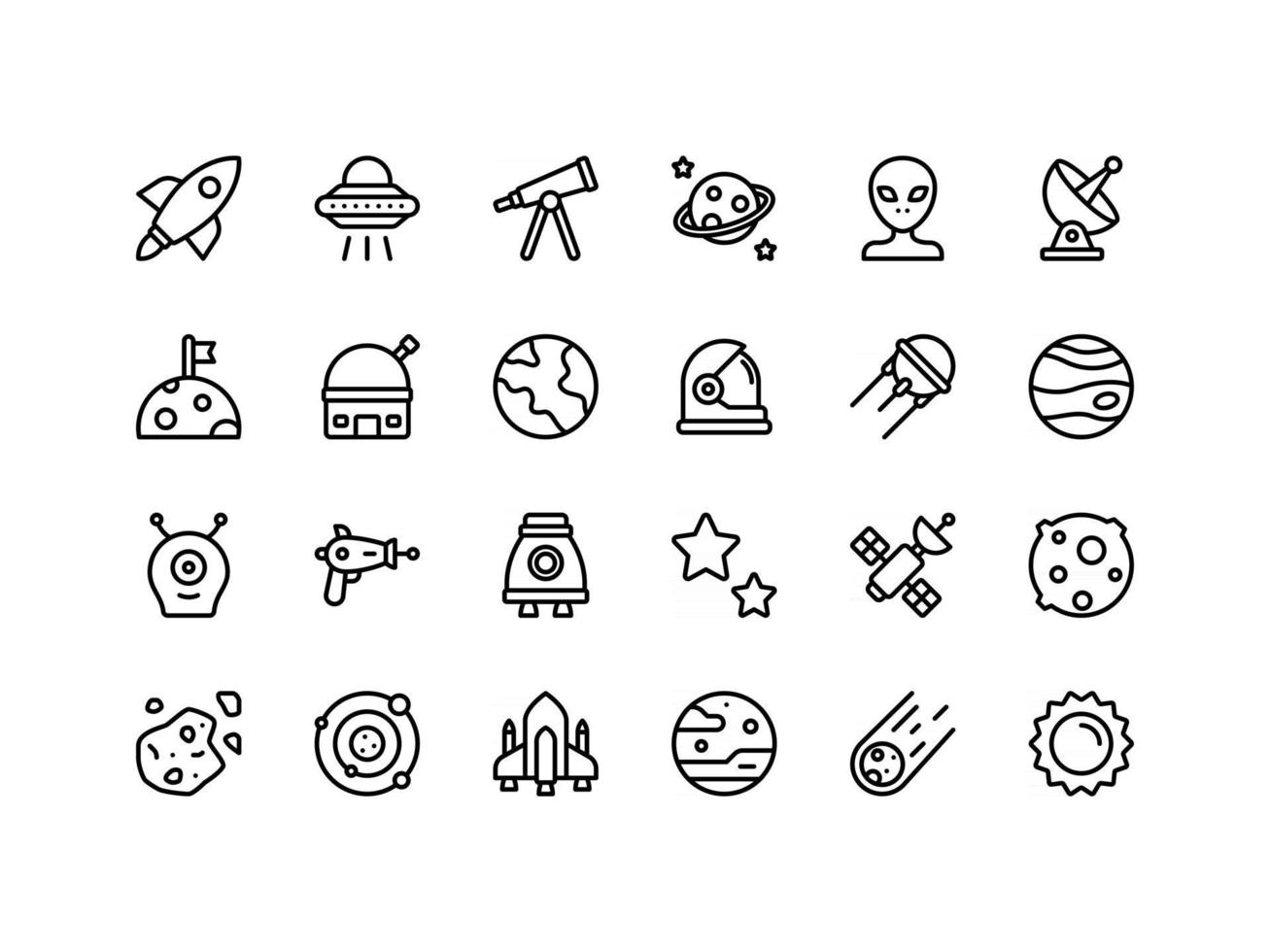 conjunto de ícones de contorno de objetos espaciais vetor