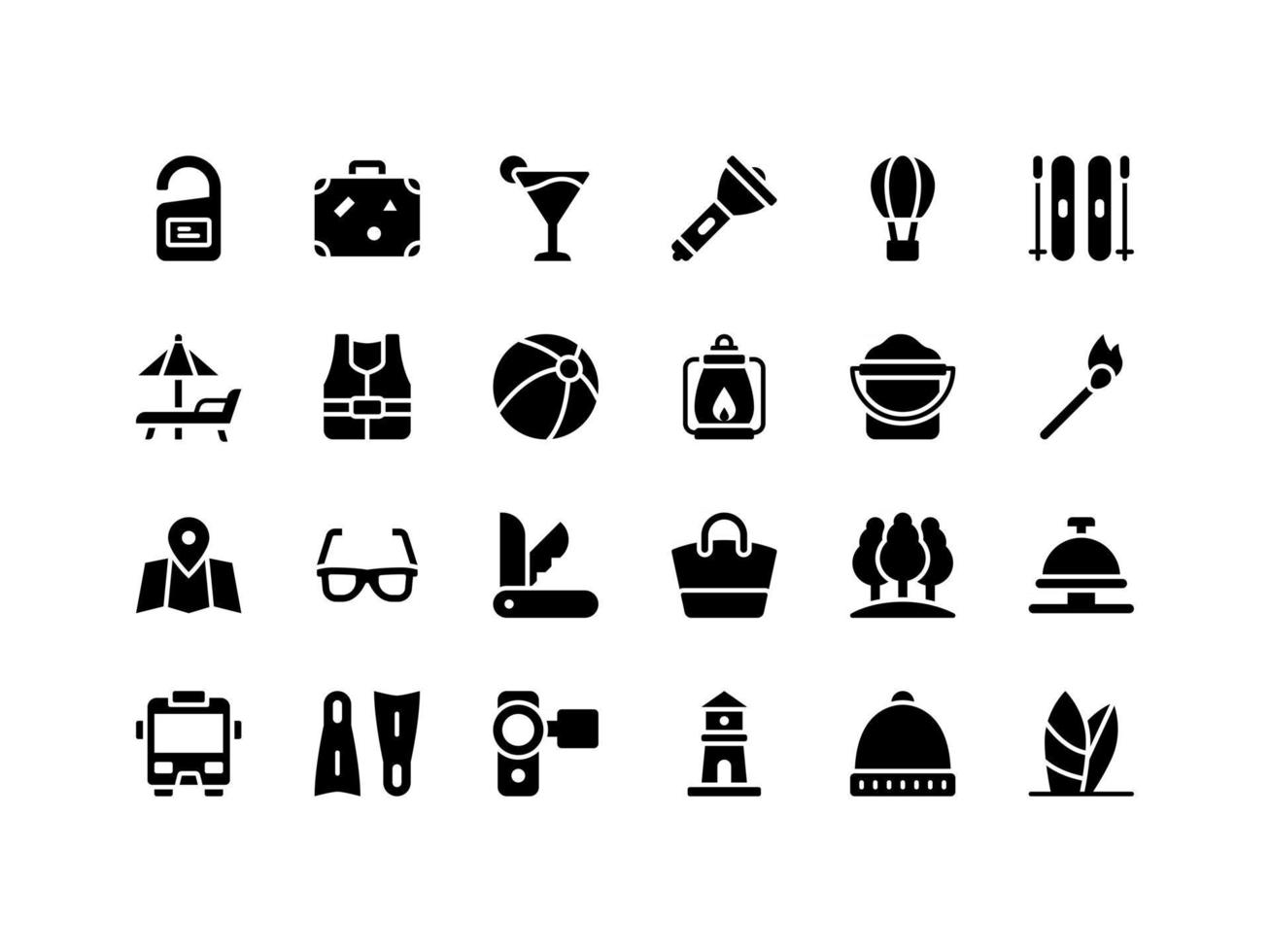 conjunto de ícones de glifo de férias e viagens vetor
