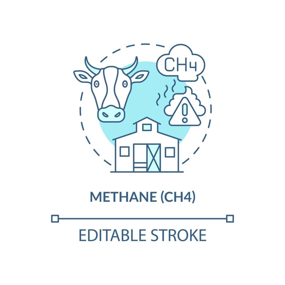 ícone do conceito de metano. ilustração de linha fina de ideia abstrata ch4. alimentos e resíduos verdes. emissão por atividades humanas. pecuária. desenho de cor de contorno isolado vetor. curso editável vetor