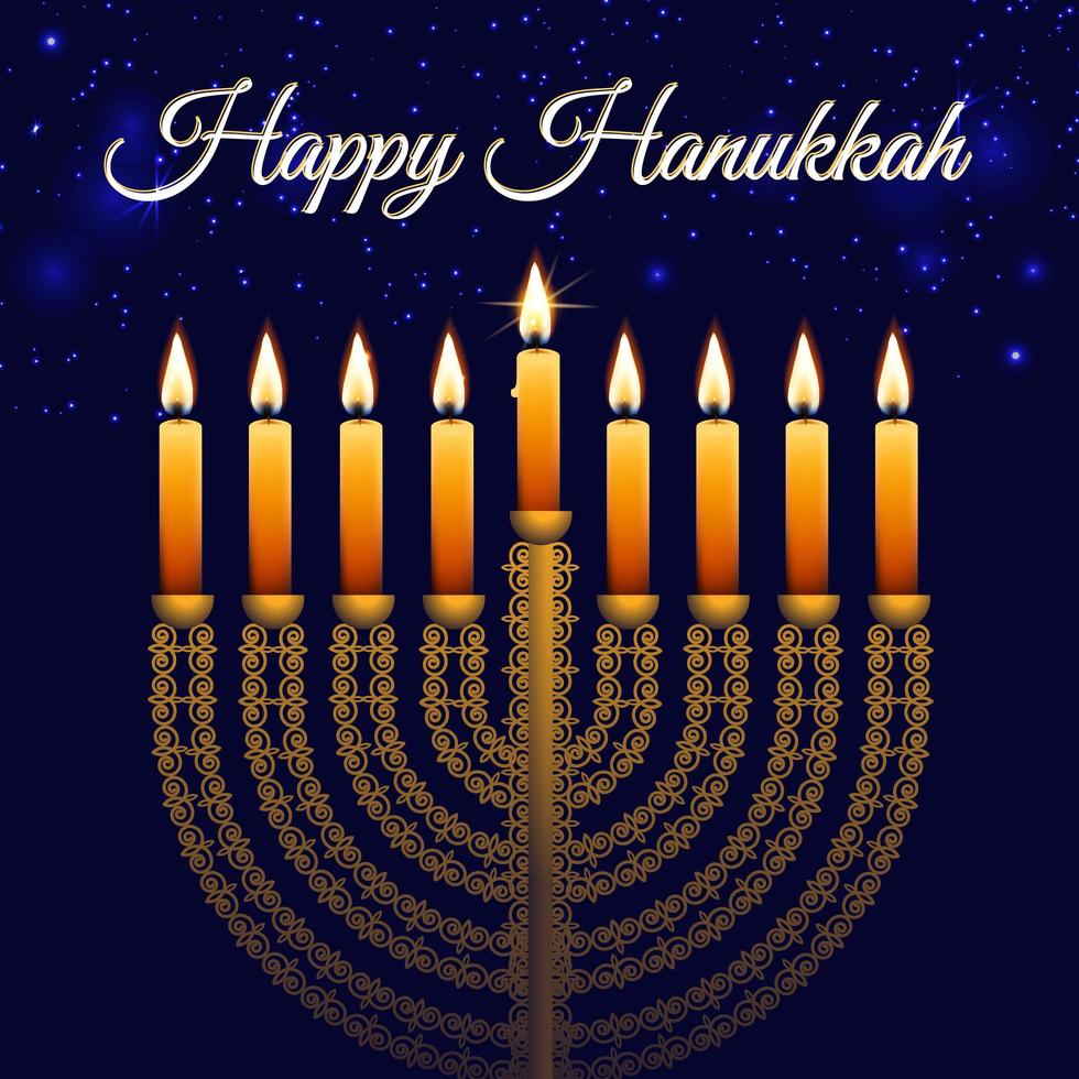 hanukkah festival judaico menorá de ouro candelabros tradicionais e velas acesasd vetor