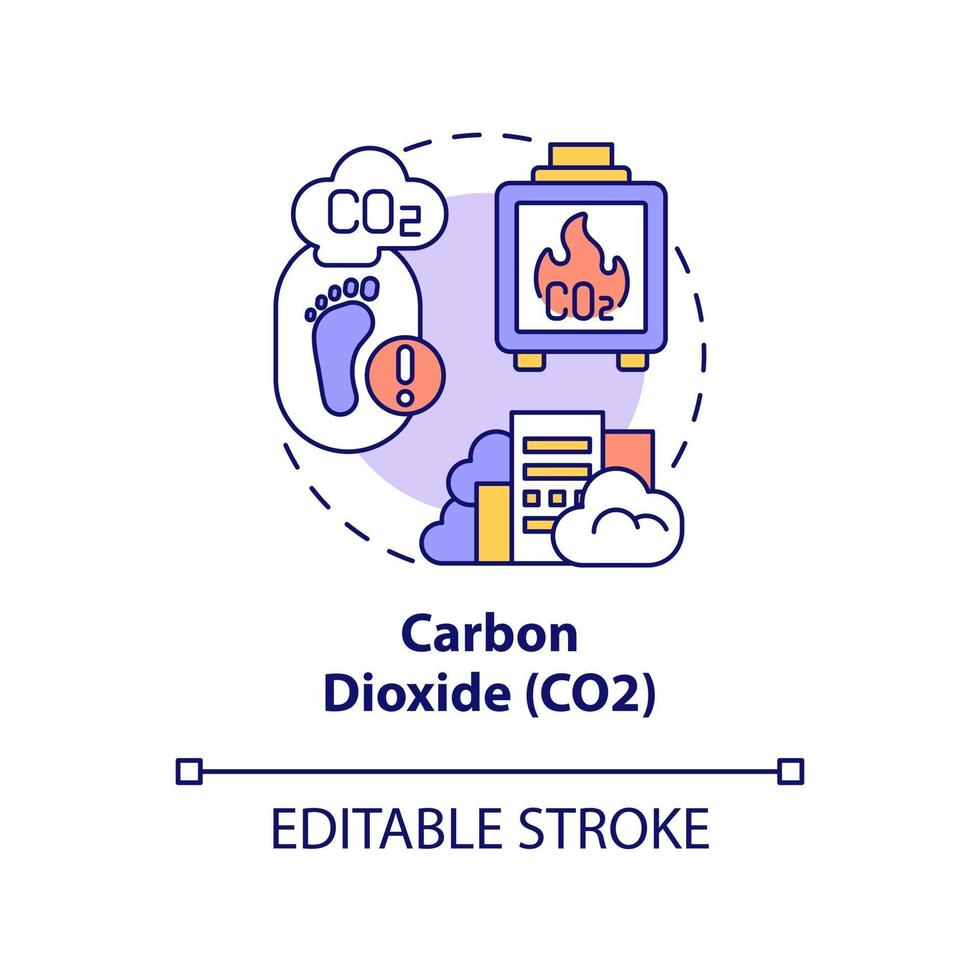 ícone do conceito de dióxido de carbono. gases de efeito estufa tipo ilustração de linha fina de ideia abstrata. concentrações de co2 na atmosfera. gás não inflamável. desenho de cor de contorno isolado vetor. curso editável vetor