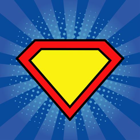 Modelo de logotipo de super-herói em azul brilhante, fundo de pop art vetor