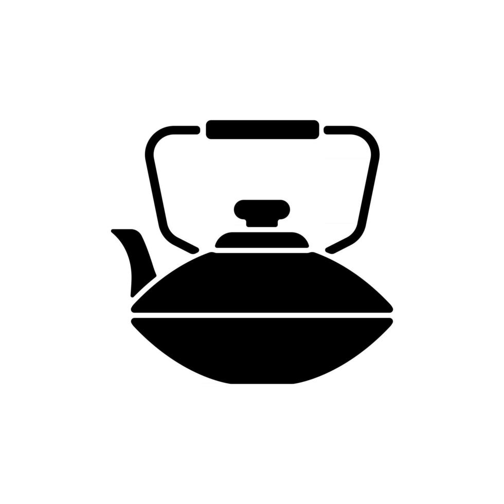 ícone de glifo preto do bule de ferro chinês. tipos nacionais de louça. equipamento de cozinha à moda antiga. recipiente para água fervente. símbolo da silhueta no espaço em branco. ilustração isolada do vetor