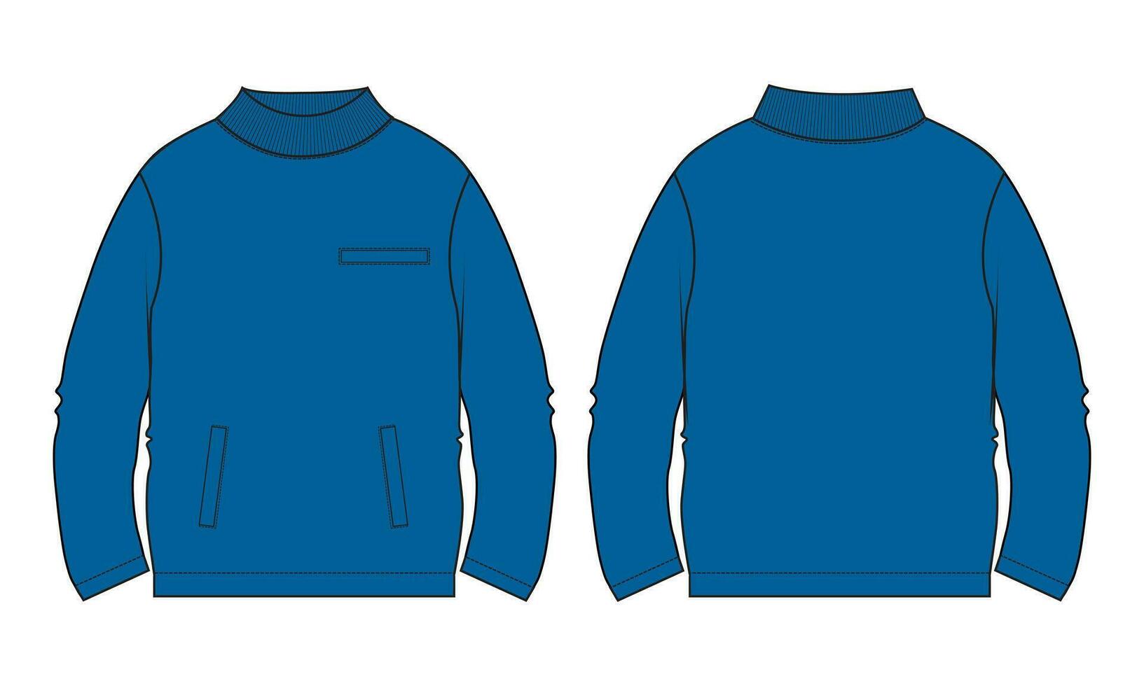 grandes manga suéter técnico desenhando moda plano esboço vetor ilustração modelo frente e costas Visualizações.