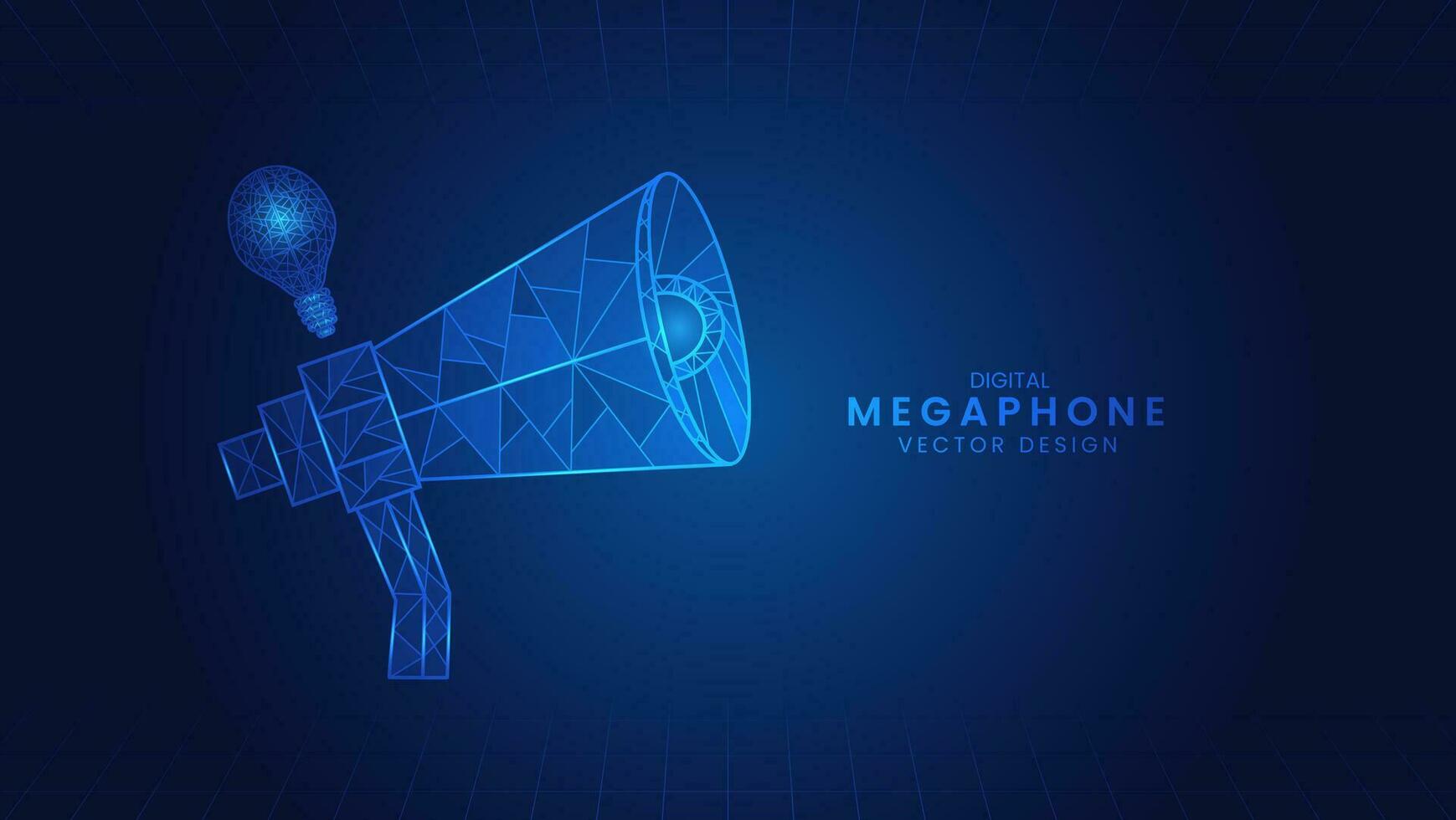 megafone e luz lâmpada. criativo Ideias conduzir negócios para sucesso. inspiração ou encontrar soluções. baixo poli estrutura de arame estilo vetor ilustração