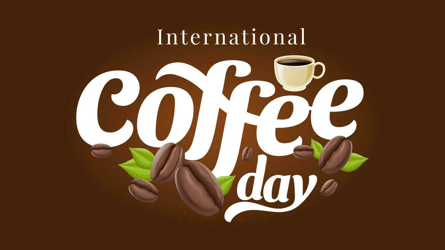 simples limpar \ limpo internacional café dia mão letras logótipo com realista café feijão e copo do café enfeites vetor