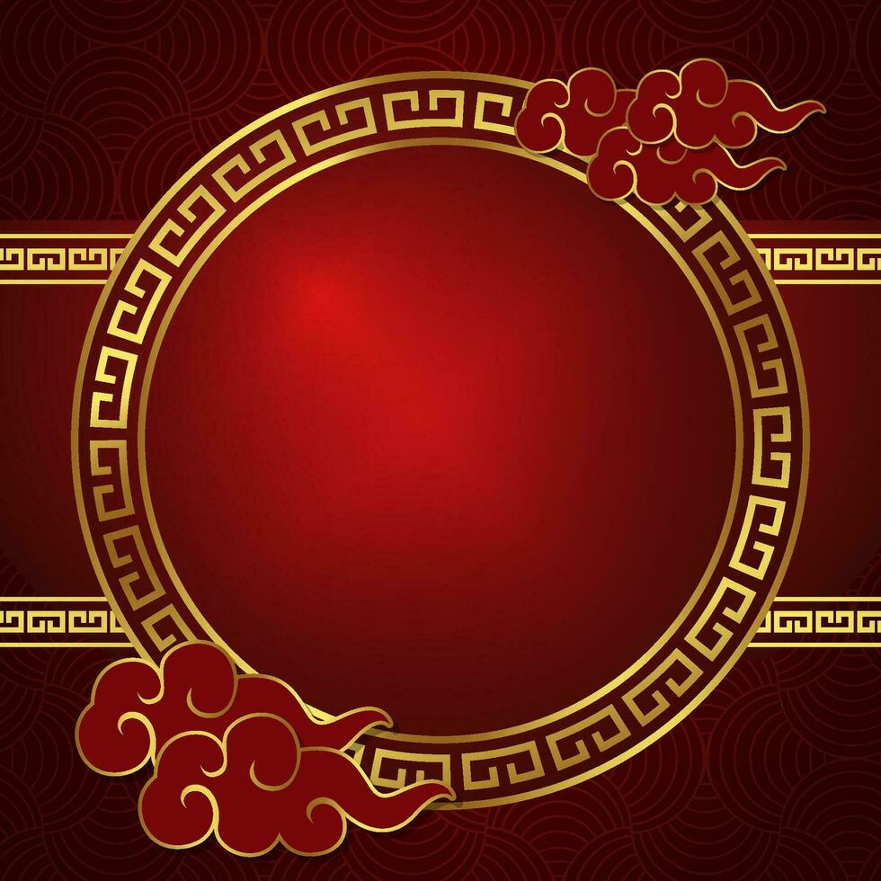 chinês quadro, Armação vermelho e ouro círculo janela para seu texto espaço área chinês Novo ano estilo oriental desatado padronizar modelo vetor