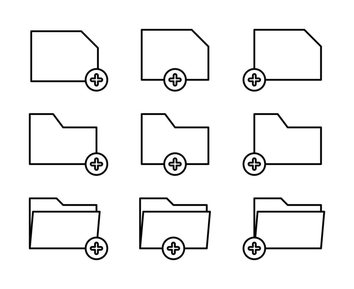 ícone conjunto pasta, adicionar, mais, Novo documento. vetor Projeto para aplicativo, rede ou tecnologia.