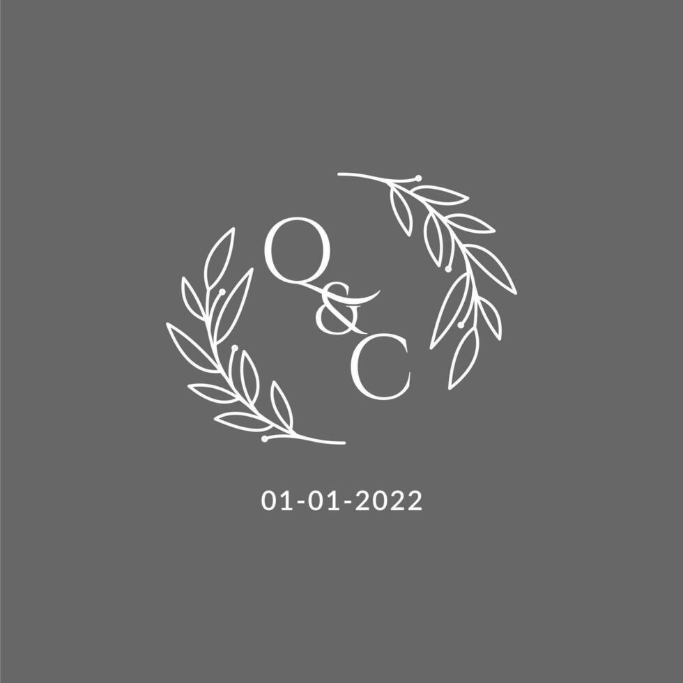 inicial carta qc monograma Casamento logotipo com criativo folhas decoração vetor