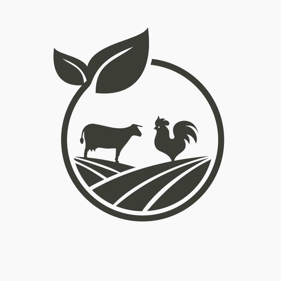 agricultura logotipo Projeto conceito com vaca e galo ícone. agricultura logótipo símbolo modelo vetor