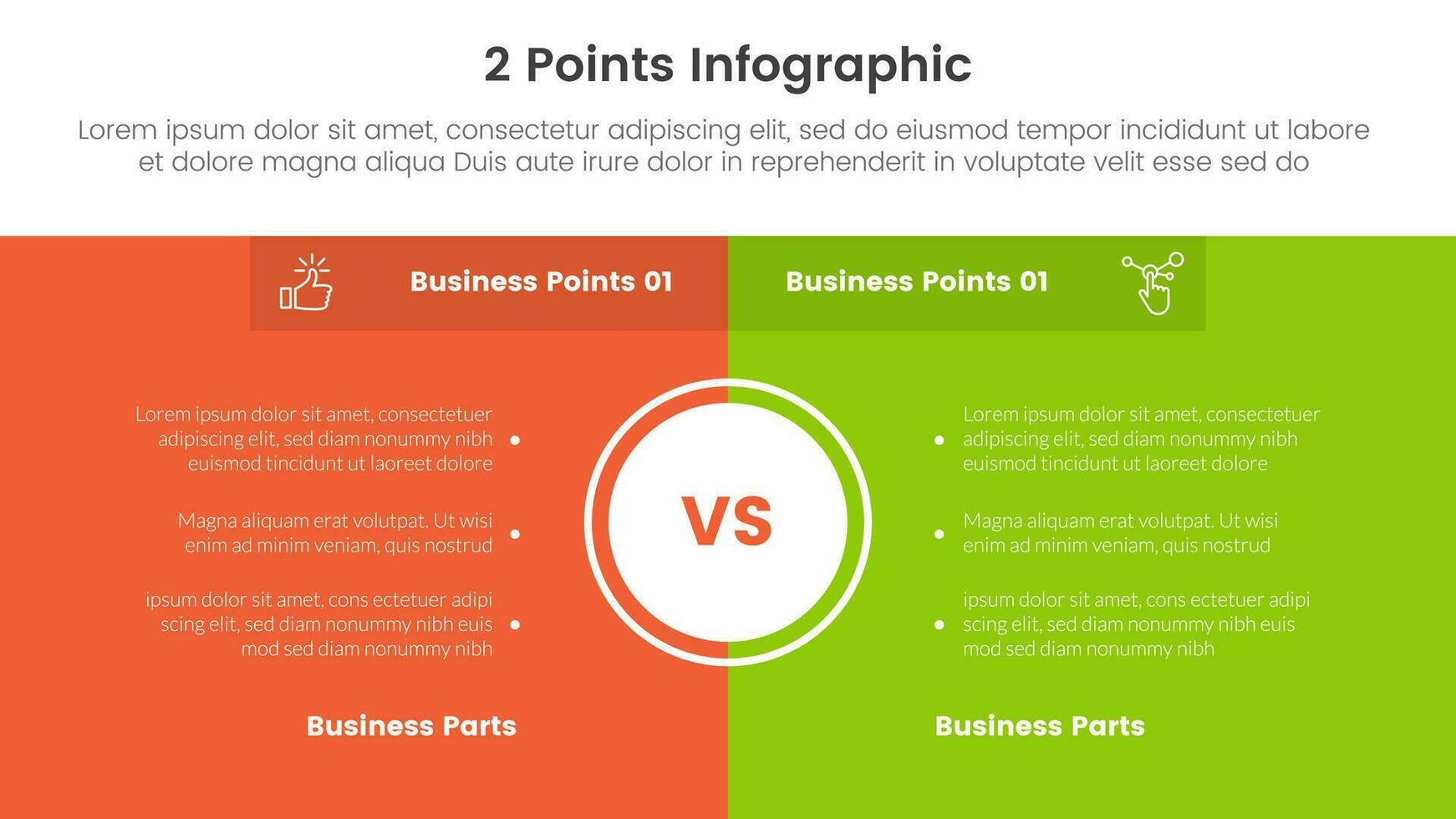 versus ou comparar e comparação conceito para infográfico modelo bandeira com página inteira caixa fundo e grande círculo Centro com dois ponto Lista em formação vetor