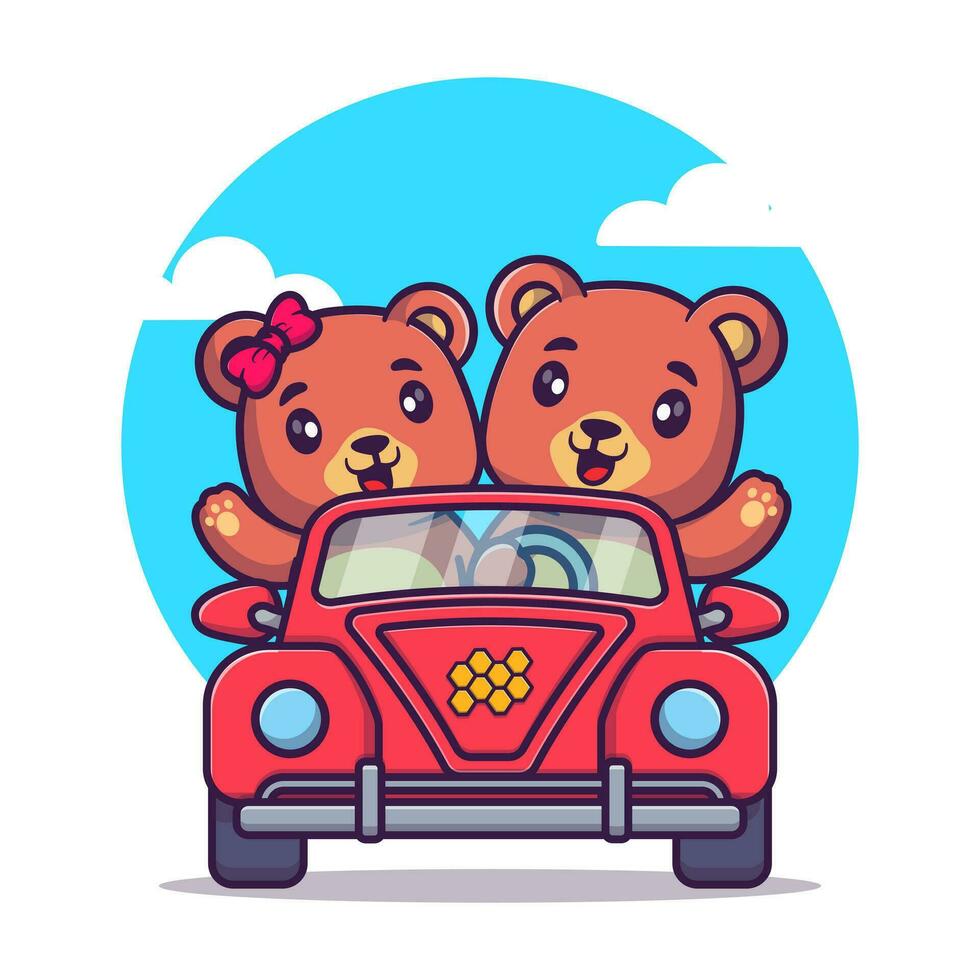 fofa Urso casal equitação carro ícone ilustração Urso mascote desenho animado personagem animal ícone conceito vetor