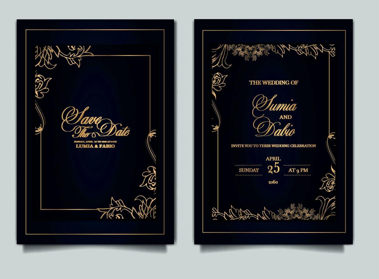 cartões de convite de casamento de luxo vetor