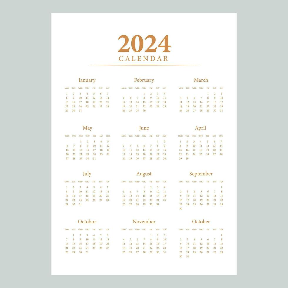 calendário 2024 Projeto modelo. 2024 papel calendário disposição dentro imprimível estilo. vetor ilustração