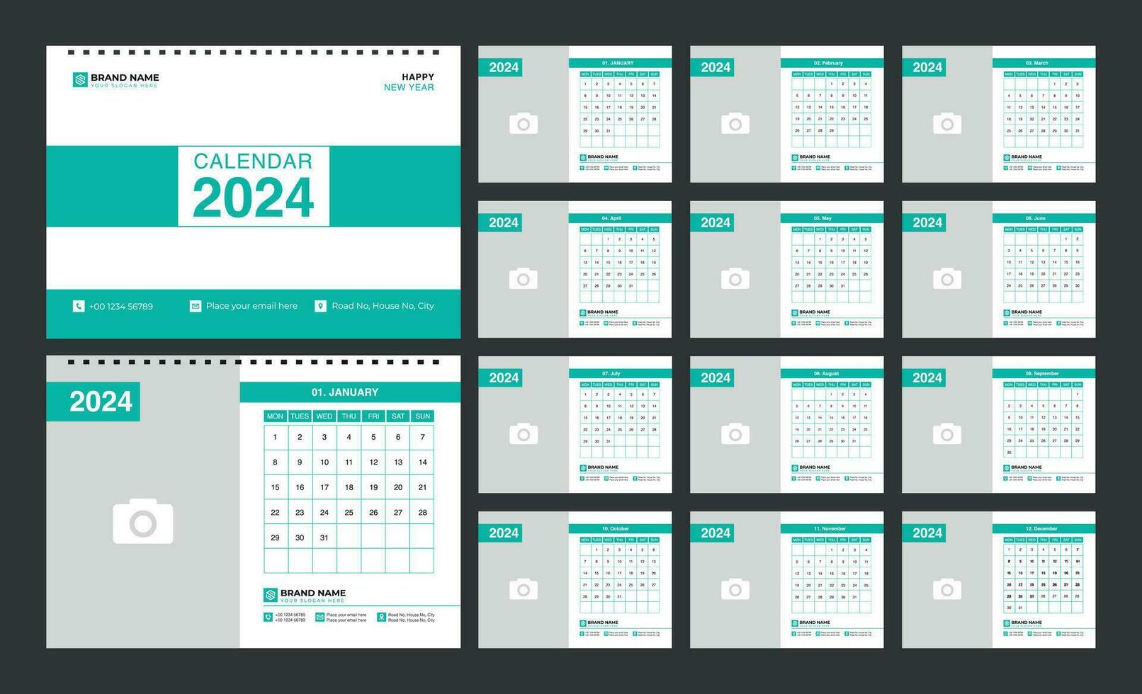 escrivaninha calendário 2024 modelo projeto, ano planejador conjunto vetor