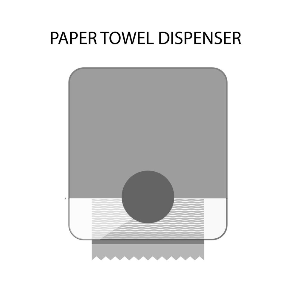 dispensador de toalhas. mão puxando a toalha de papel no banheiro. dispensador realista automático montado na parede com sensor. equipamento de banheiro. secar as mãos com segurança. vetor
