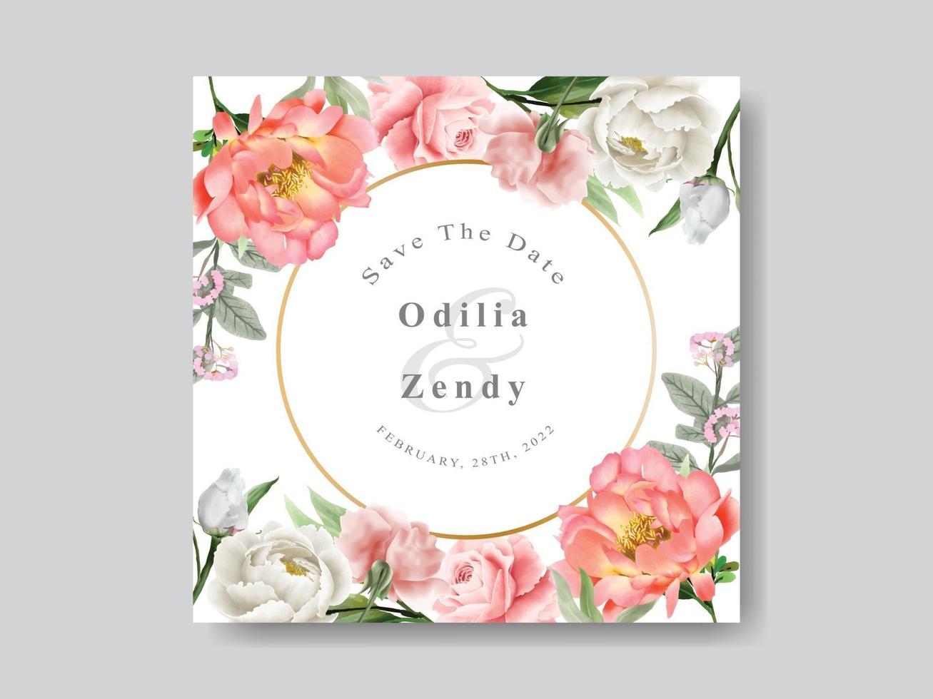 cartão de convite de casamento floral romântico vetor