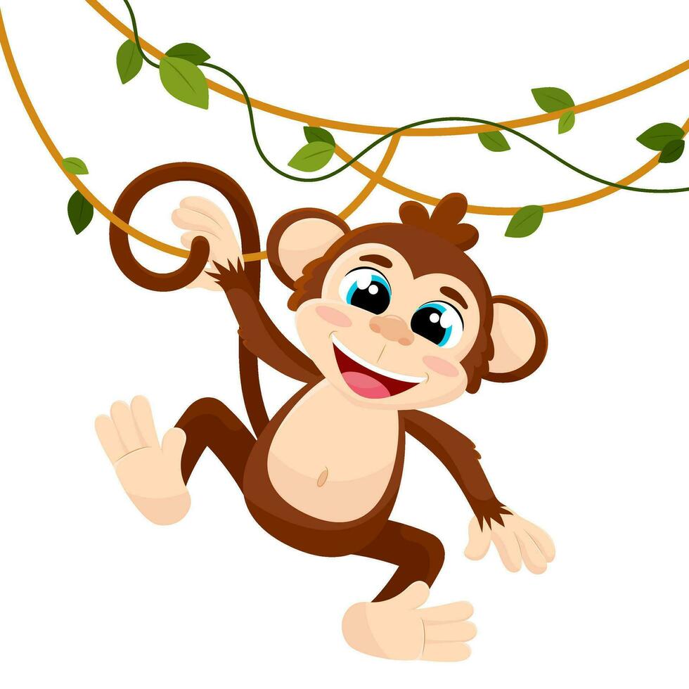vetor ilustração do uma fofa desenho animado macaco em uma liana. africano e selva animais. crianças imprimir.