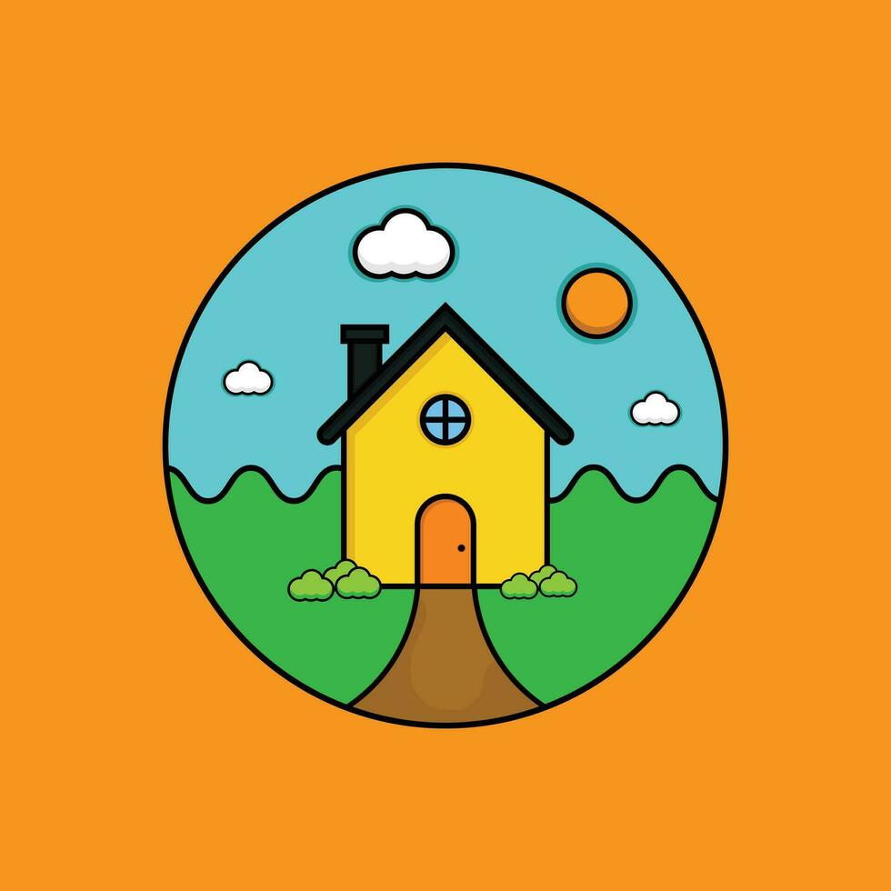 Vila casa mascote vetor logotipo, desenhado à mão logotipo, ilustração, abstrato logotipo