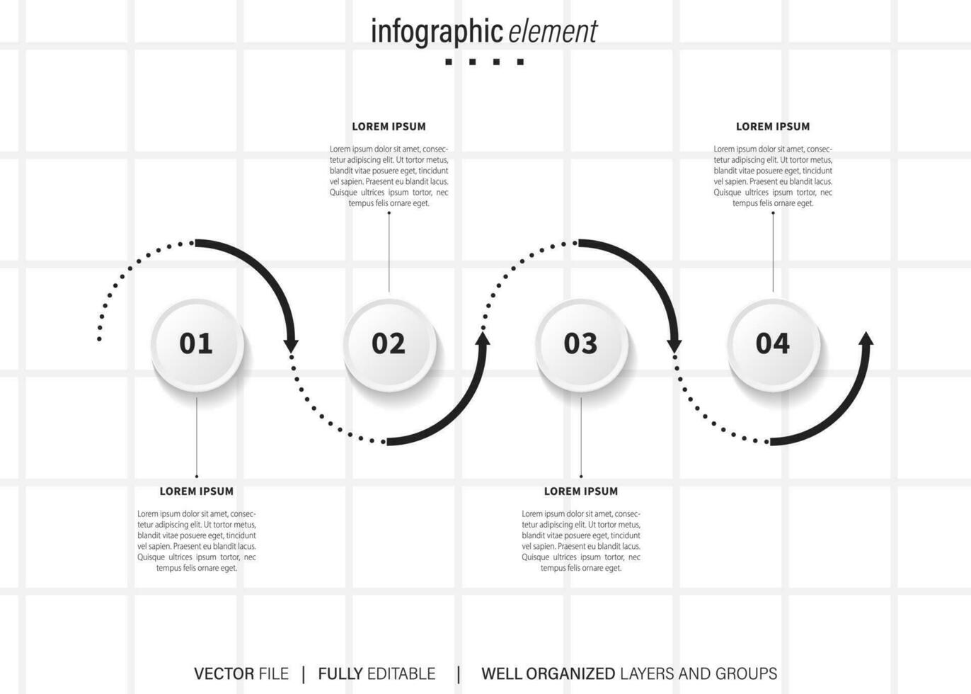 modelo de infográfico de negócios. rótulo de design de linha fina com ícone e 4 opções, etapas ou processos. vetor