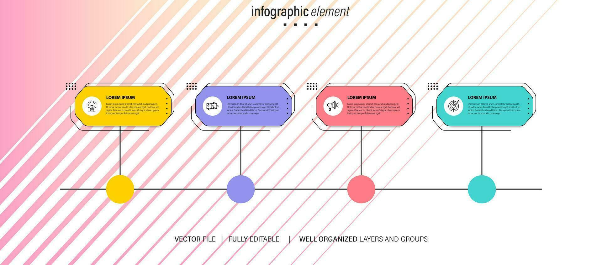 vetor infográfico plano modelo círculos para quatro rótulo, diagrama, gráfico, apresentação. o negócio conceito com 4 opções. para contente, fluxograma, passos, Linha do tempo, fluxo de trabalho, marketing. eps10