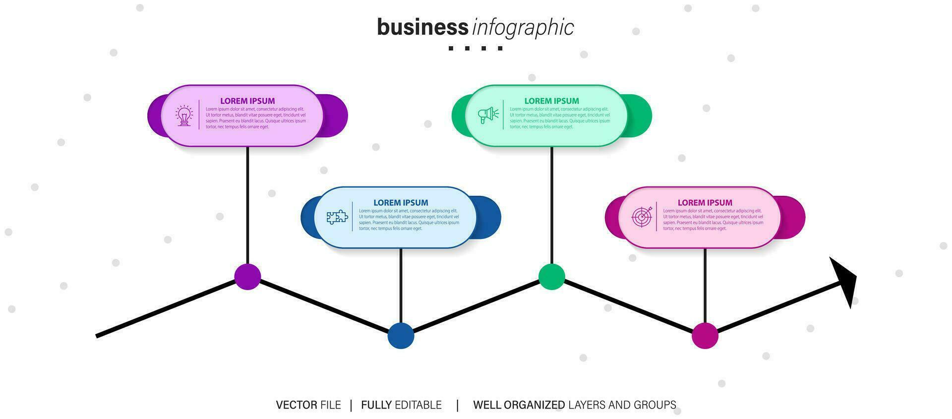 moderno infográfico modelo com 4 passos. o negócio círculo modelo com opções para folheto, diagrama, fluxo de trabalho, Linha do tempo, rede Projeto. vetor eps 10