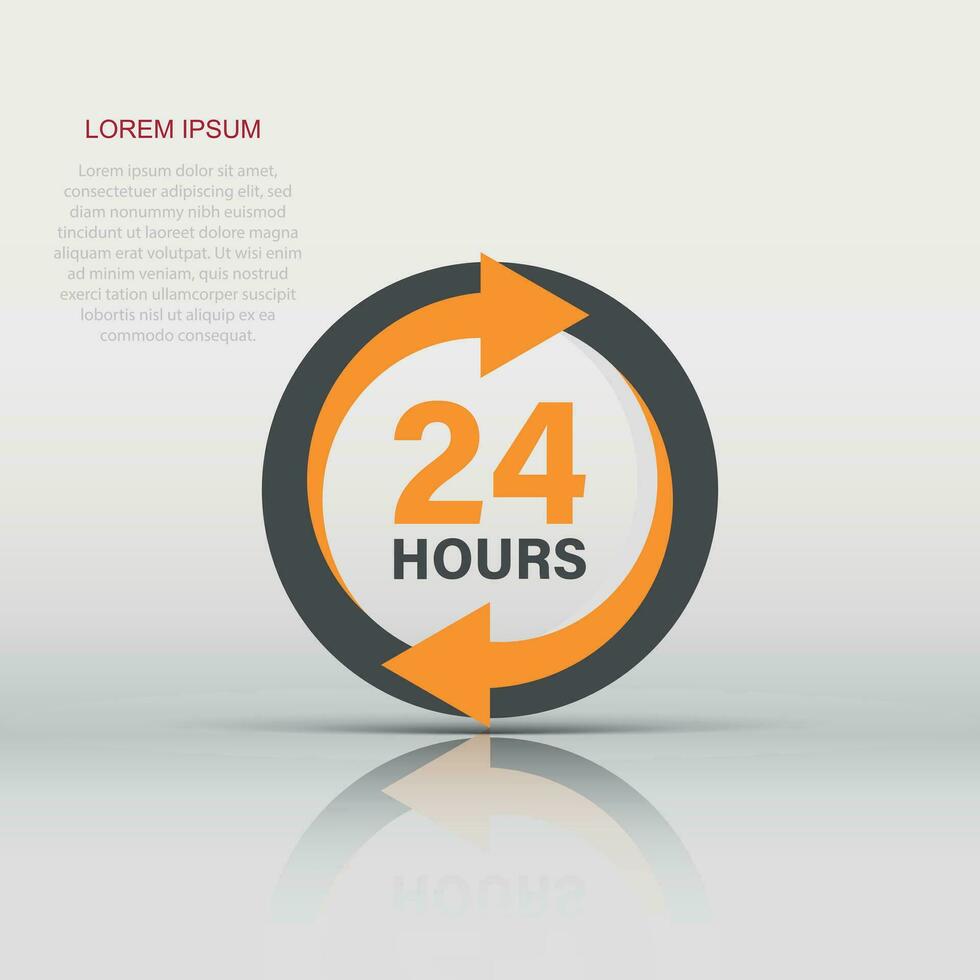 Ícone de serviço 24 horas em estilo plano. ilustração vetorial de negócios e serviços o dia todo em fundo isolado. conceito de negócio de sinal de tempo de serviço rápido. vetor